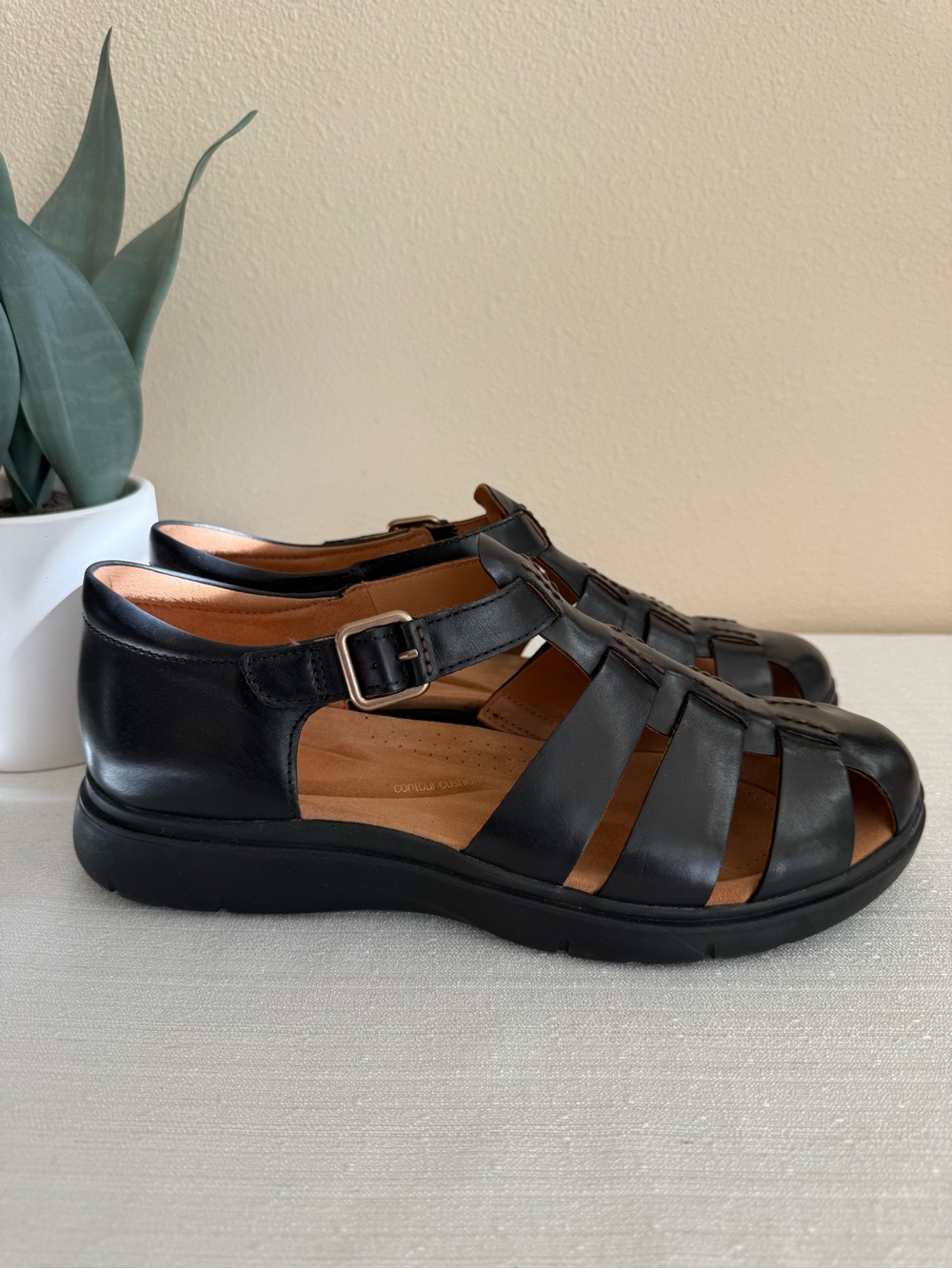New Clarks Certina Sun Black Leather Fisherman Casual Sandals